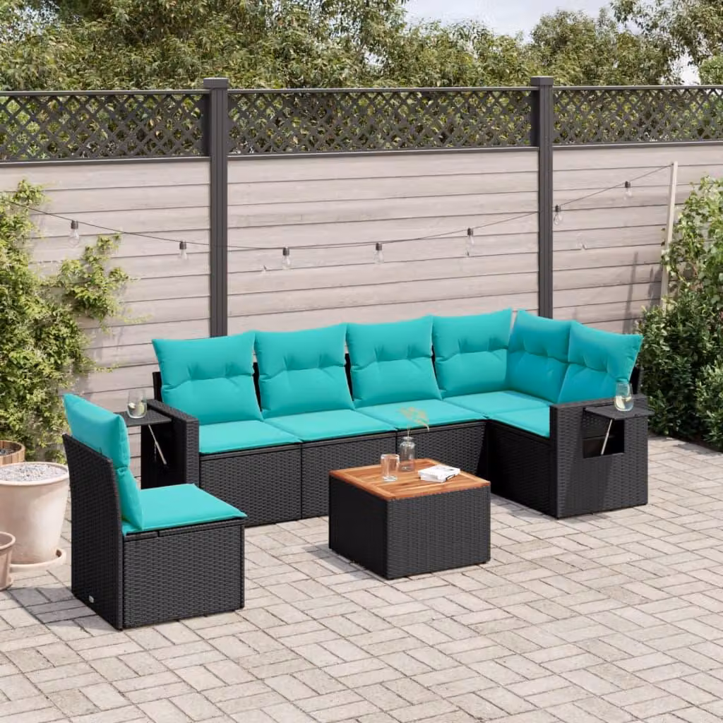Maison Exclusive - Set di 7 mobili da giardino con cuscini, polyrattan nero