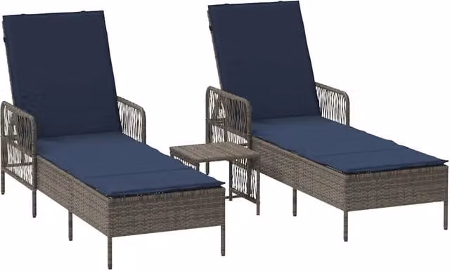 Lettino da Lettino sole | Sdraio da giardino | Lettino da sole 3 pz Grigio e Blu Navy 200 x 55 x 92 cm