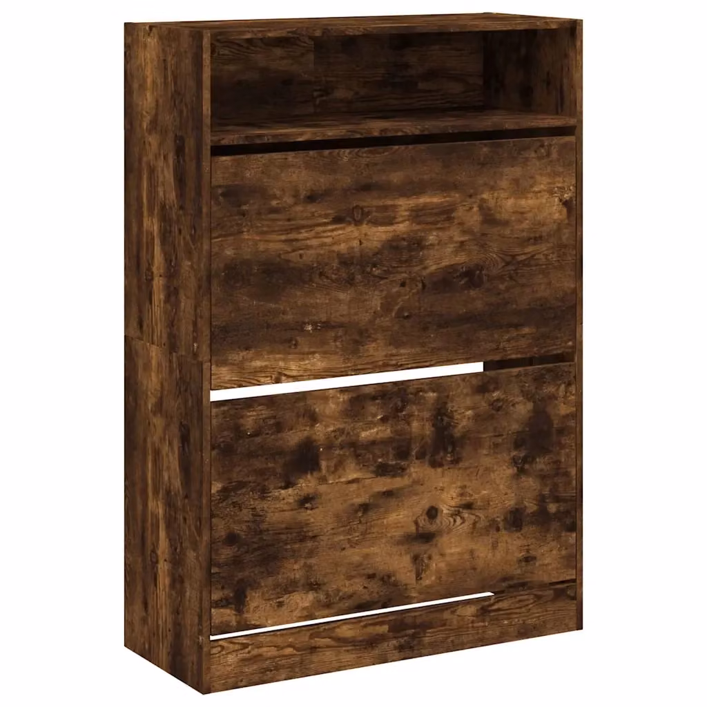 Scarpiera moderna vidaXL con 2 scomparti ribaltabili in legno marrone, sospesa a parete, L: 80 cm, P: 34 cm, H: 116 cm – 2