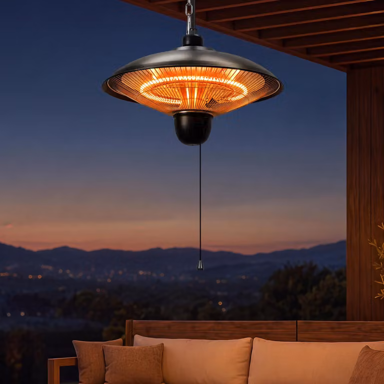 Ikodm, riscaldatore da terrazza a soffitto, 600-1800 W, radiatore a infrarossi in fibra di carbonio con interruttore a tirante, 3 livelli di riscaldamento, colore nero