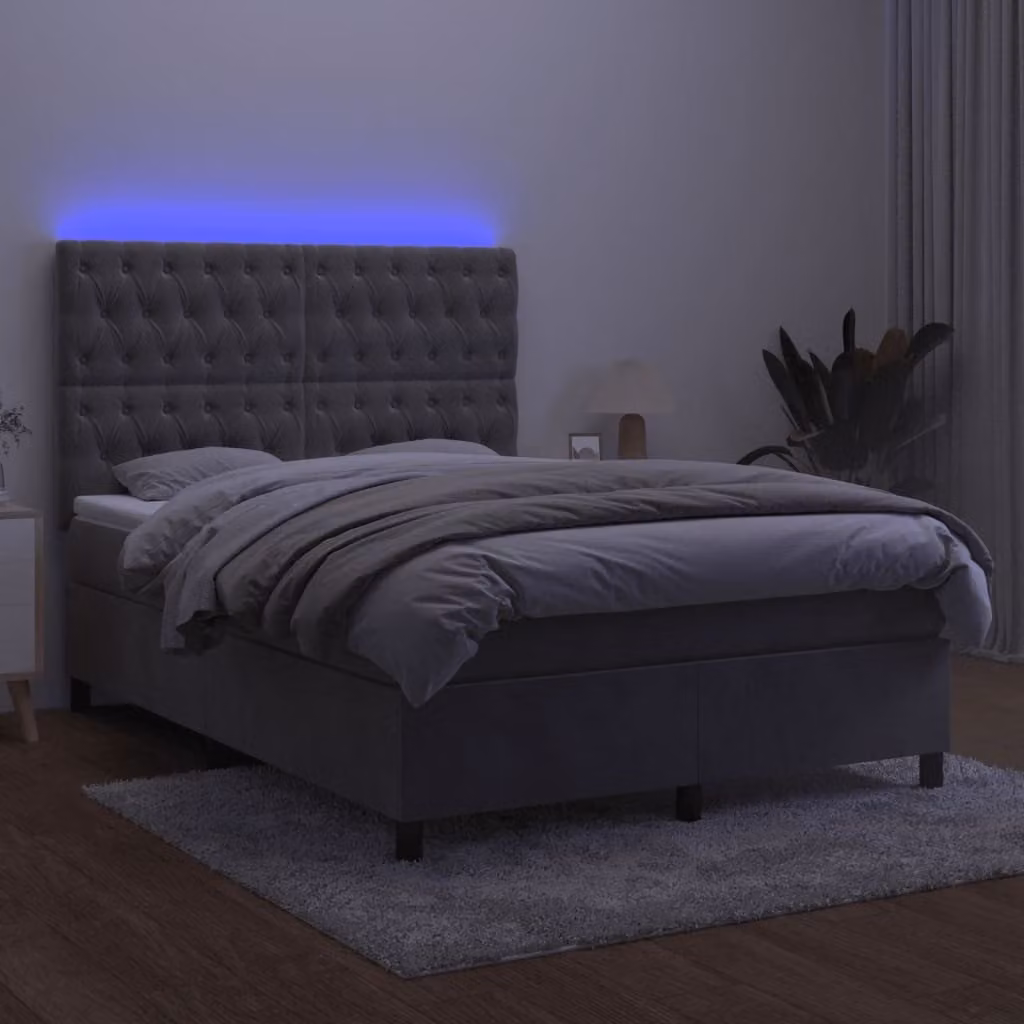 Maison Exclusive - Letto a Molle Materasso e LED Grigio Chiaro 140x200 cm Velluto