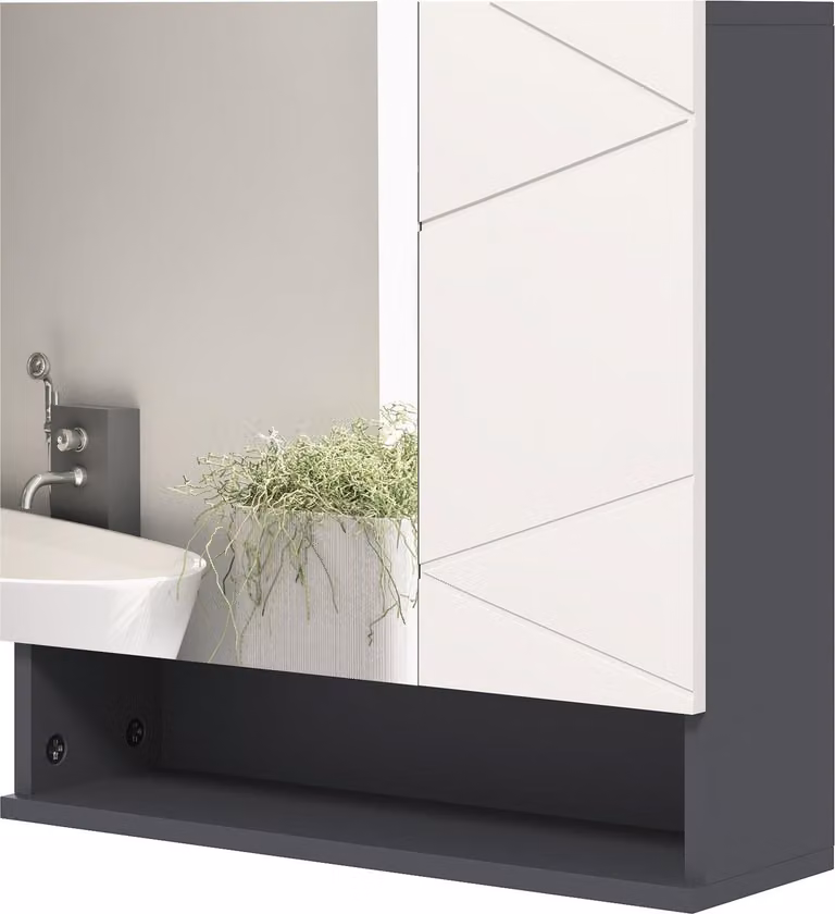 Mobiletto a specchio per bagno, mobiletto per bagno con specchio, pensile con ripiano regolabile, scomparto aperto, funzione antiappannamento, pensile 55x17x55cm grigio |