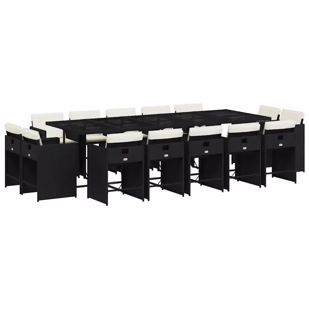 Set da pranzo da giardino vidaXL in polyrattan nero con cuscini e tavolo in vetro per 15 persone – 2