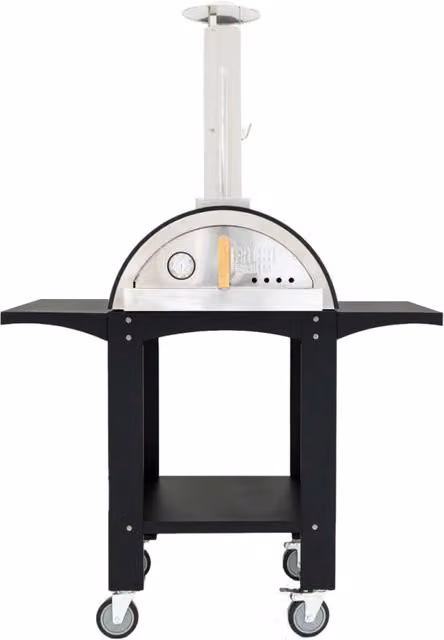 Forno per pizza portatile da esterno MONSTER SHOP in acciaio inox e legno con ruote e termometro, colore nero