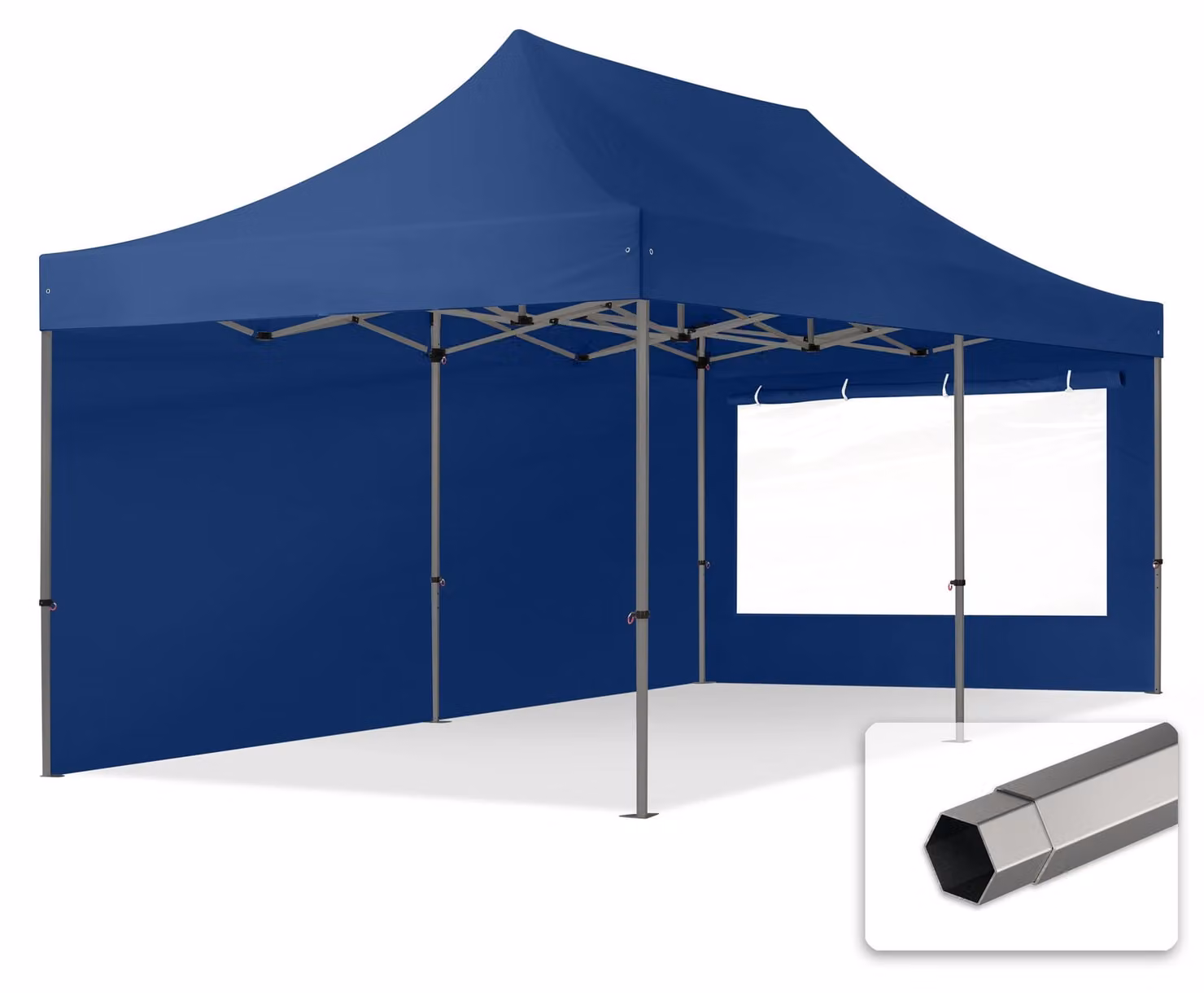 TOOLPORT 3x6m gazebo pieghevole con laterali (finestre panoramiche), PREMIUM acciaio, blu scuro