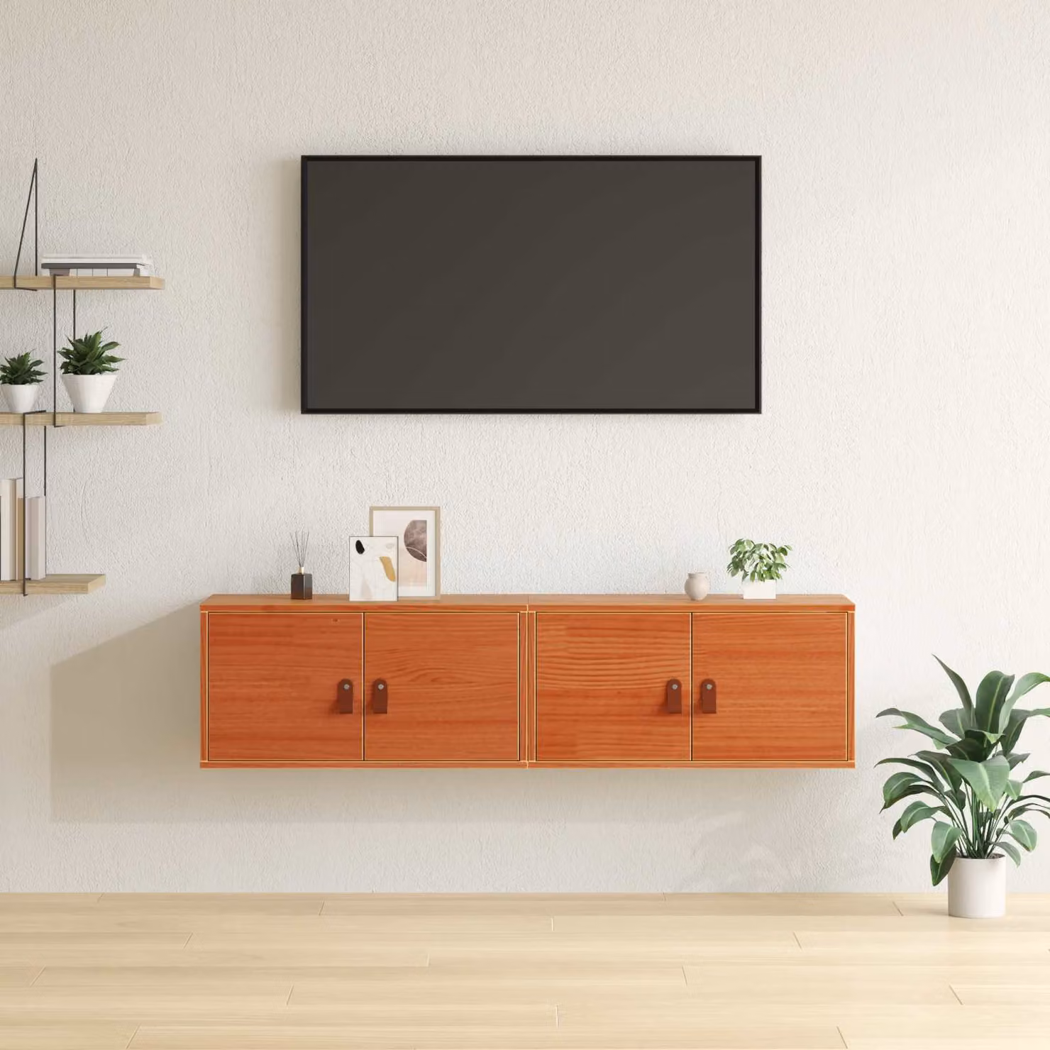 Set di 2 armadietti a muro vidaXL in legno di pino marrone cerato con ante a battente e ripiani interni, L 60 x P 30 x H 30 cm