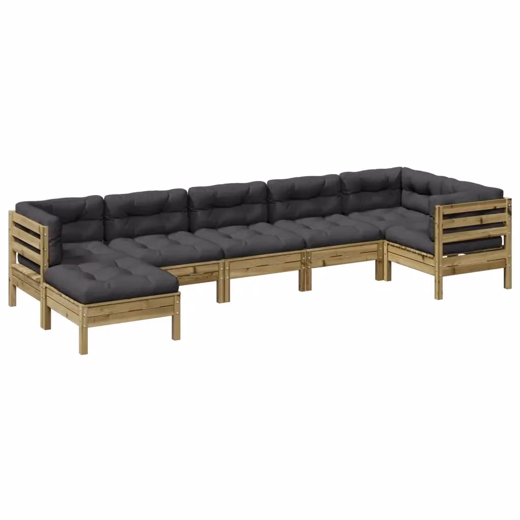 Set di divani da giardino vidaXL in legno di pino trattato con 7 pezzi e cuscini grigi antracite – 2