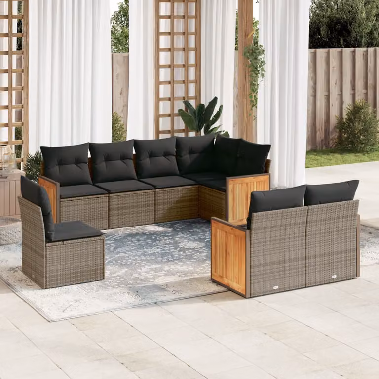 vidaXL Set Divano da Giardino 8 pz a Forma a L in Polyrattan Grigio con Cuscini Imbottiti e Rivestimenti Rimovibili
