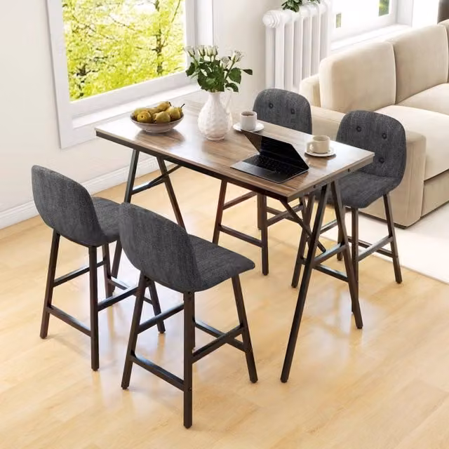 Set tavolo da bar con 4 sgabelli; tavolo 120x60x91 cm imbottito in poliestere grigio scuro