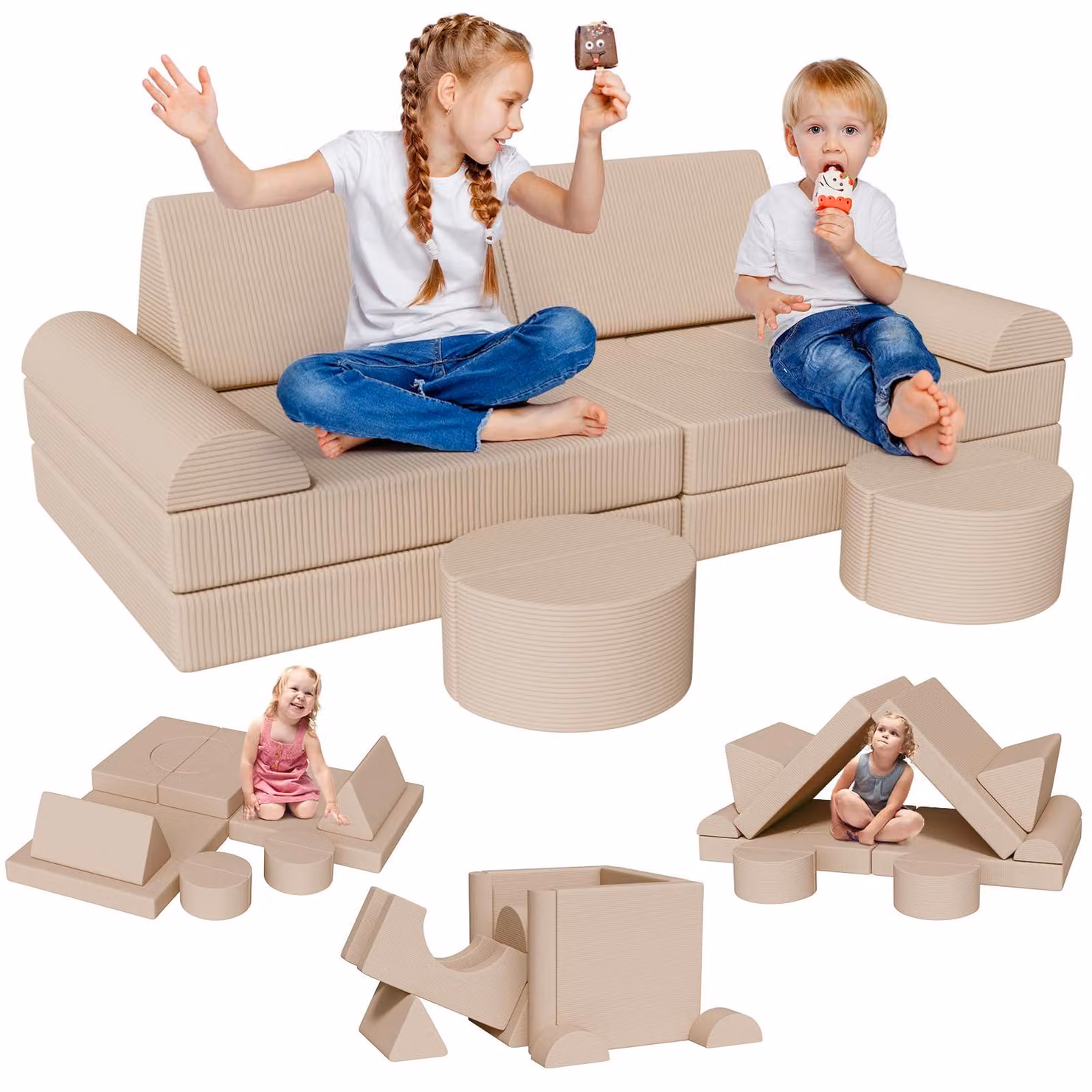Divano giocattolo Clevich per bambini, divano modulare per bambini, Oeko-Tex Standard 100