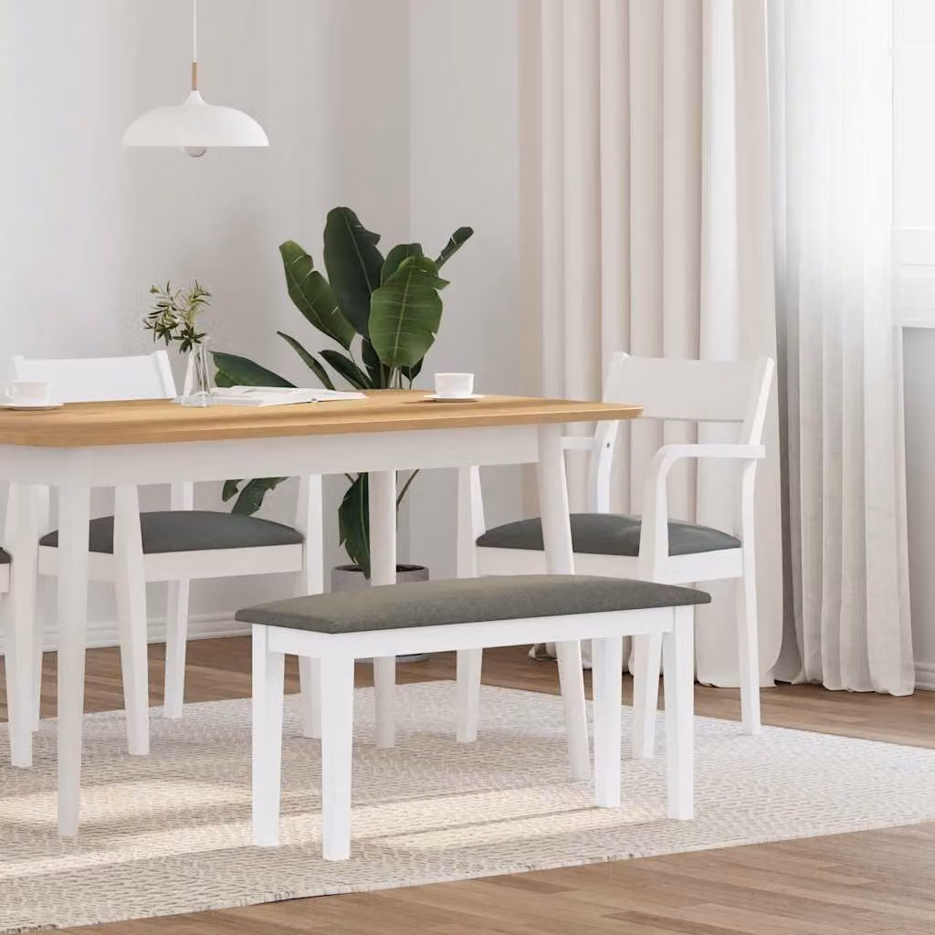 Panca scandinava vidaXL in legno massello bianco e grigio per cucina e sala da pranzo