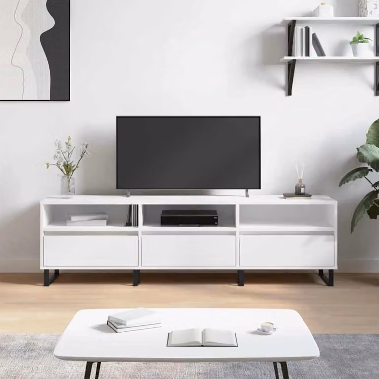 vidaXL Mobile Porta TV Bianco Moderno in Legno e Metallo L: 150 cm, P: 30 cm, H: 44,5 cm
