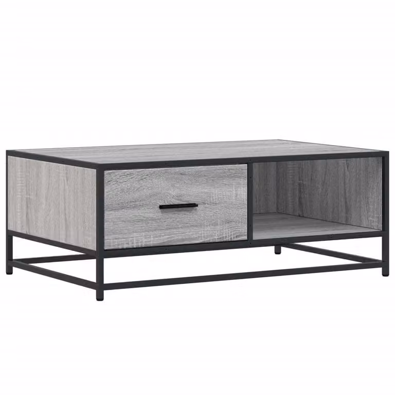 Tavolino Grigio Sonoma 90x57x35 cm Legno Multistrato e Metallo