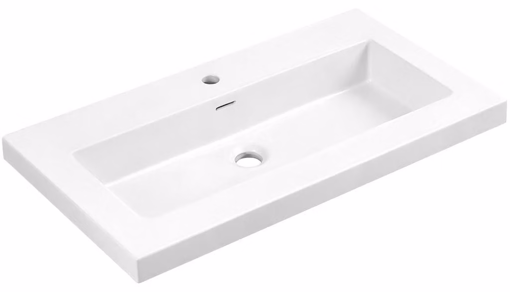 CERANO - Lavabo in marmo colato Ovo - con troppopieno - bianco lucido - foro per rubinetto - 70,5 x 46,5 cm