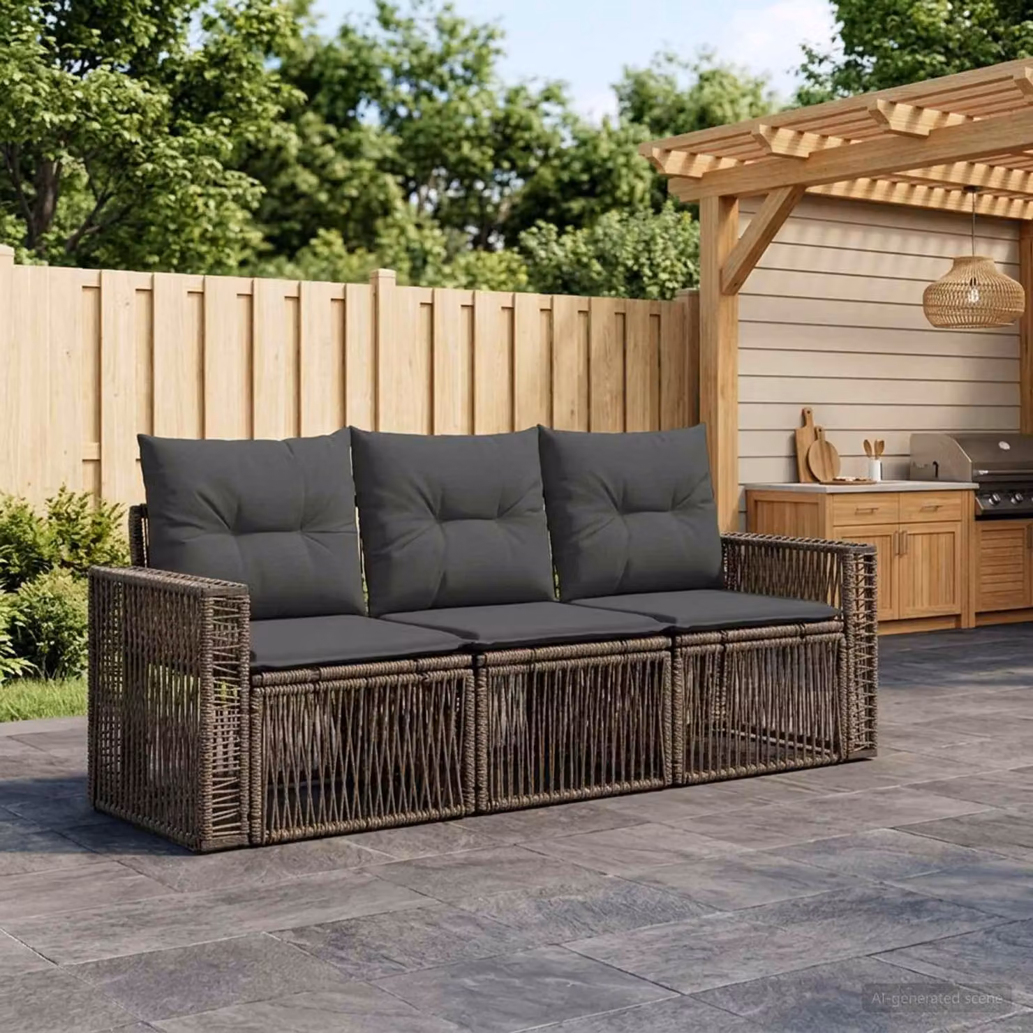 Maison Exclusive - Set da giardino composto da 3 pezzi, divano e poltrone, in rattan sintetico grigio e grigio scuro