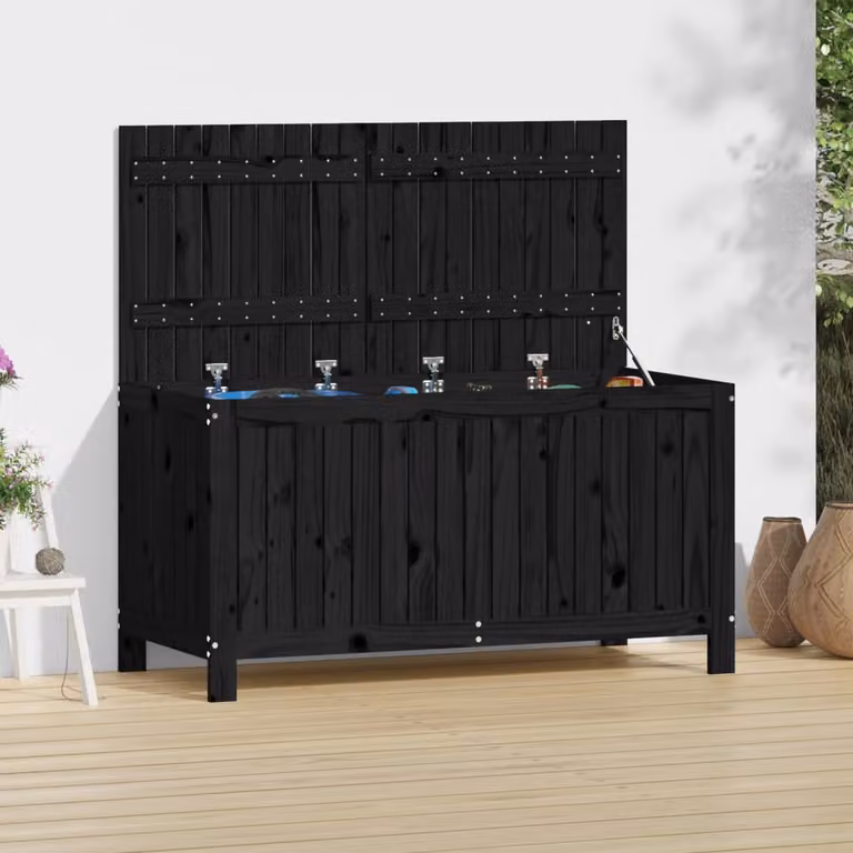 vidaXL Contenitore da Giardino in Legno di Pino Massello Nero L/P/H: 121 x 55 x 64 cm