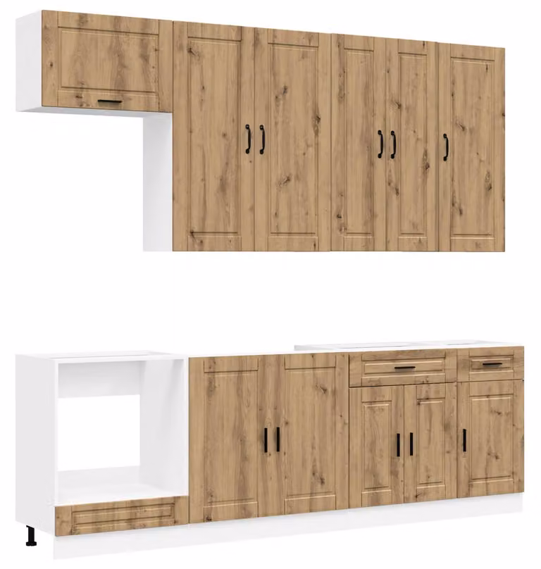 Set di cucina PORTO, 8 pezzi, rovere artigianale, legno ingegnerizzato