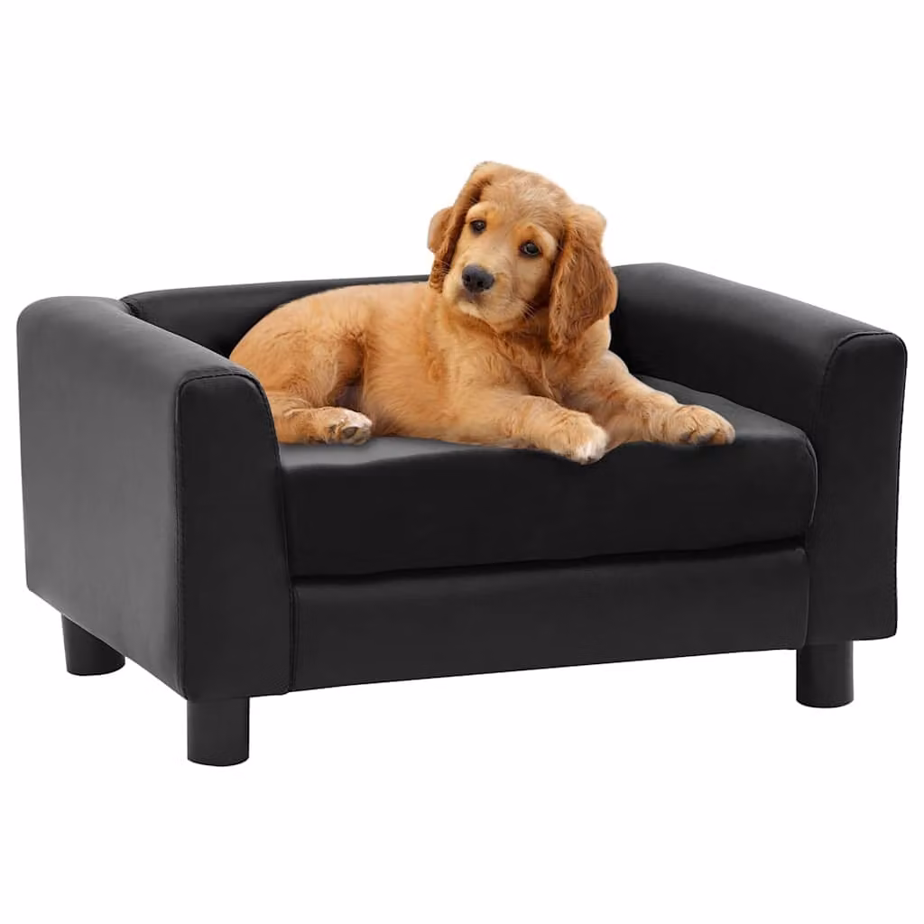 vidaXL Divano per Cani Nero in Peluche e Similpelle L: 60 cm, P: 43 cm, H: 30 cm