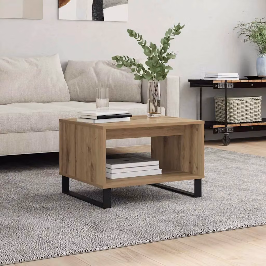 Tavolino da salotto rettangolare vidaXL in legno e metallo color rovere, L: 60 cm, P: 50 cm, H: 40 cm