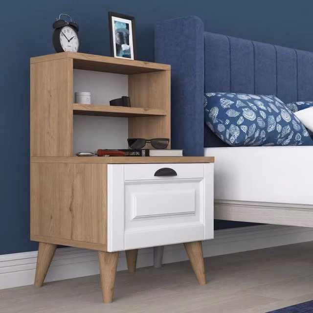 Salassa, Comodino un Cassetto, 45x40x74h cm Marrone Rovere