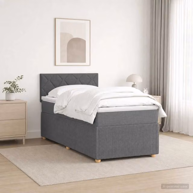 Letto box spring con materasso ibrido vidaXL in tessuto Grigio, L 90 x P 200 cm – 1