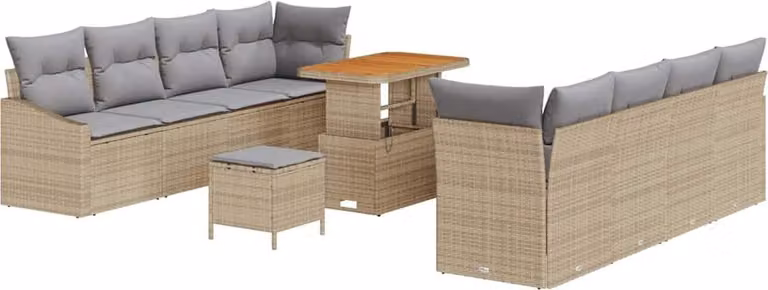 Set Divano da Giardino con cuscino 11 pcs Beige polyrattan