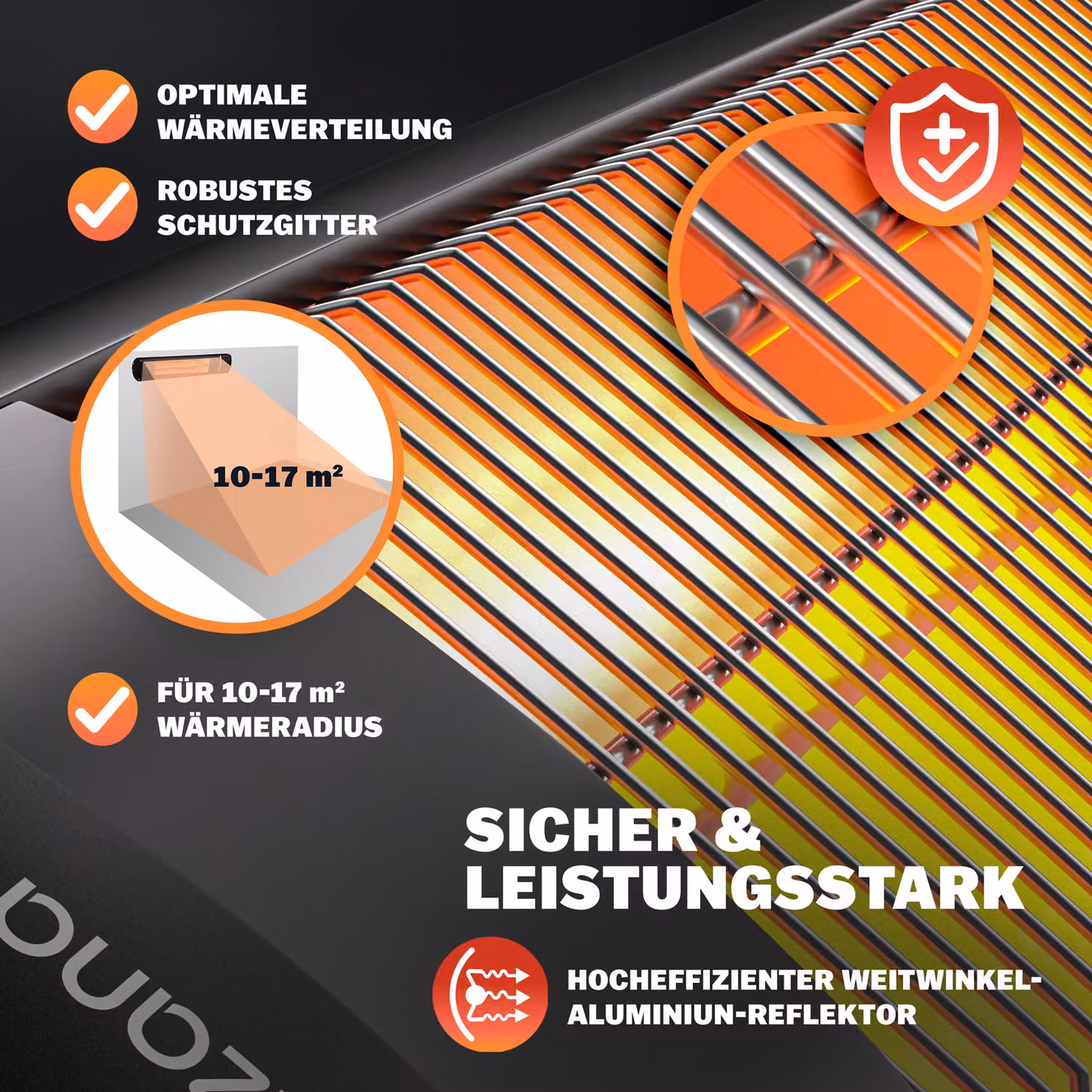 Stufa ad infrarossi Monzona da 2500W in alluminio colore nero – 3