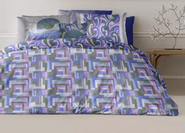 Copripiumino Matrimoniale Double Face in Cotone Percalle con Design Moderno Geometrico Pucci Bianco e Multicolore L/P/H: 200 x 220 cm