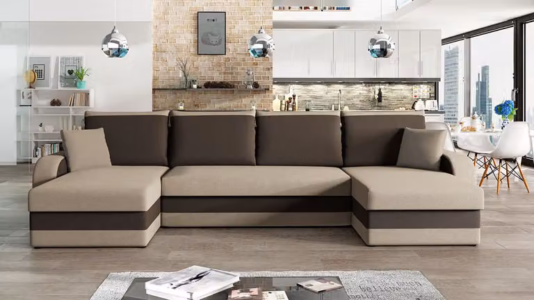 MIRJAN24 Divano angolare Kris U, Elegante divano angolare con box letto e funzione letto, divano letto a U (Alova 07 + Alova 68)