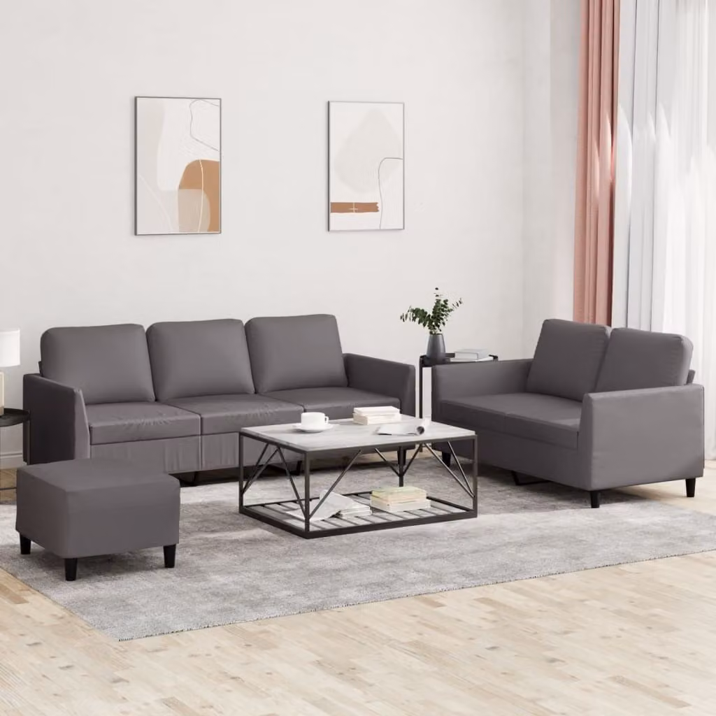 Maison Exclusive - Set divano 3 pezzi con cuscini, grigio, ecopelle