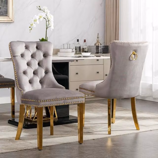 Set di 2 sedie Nikki Xylo in velluto grigio con gambe dorate