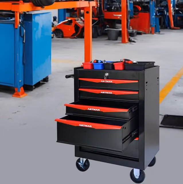 Carrello portautensili mobile 52,5 x 33 x 77,5 cm in acciaio nero e rosso, 5 cassetti -