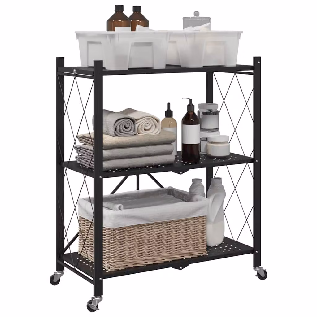 Scaffale portaoggetti con ruote vidaXL in metallo nero L: 71 cm, P: 34 cm, H: 88 cm