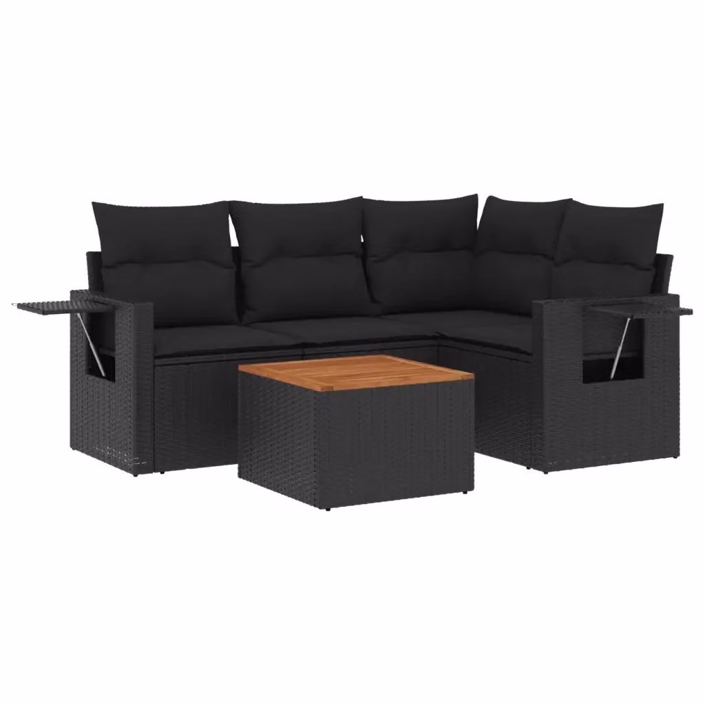 Set di Divani da Giardino vidaXL 5 pz a Forma di L in Polyrattan Nero con Cuscini e Tavolino – 2