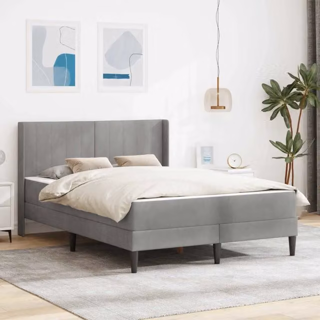 Letto moderno con materasso a molle vidaXL in tessuto velluto Grigio, L/P/H: 120 x 200 x 96 cm