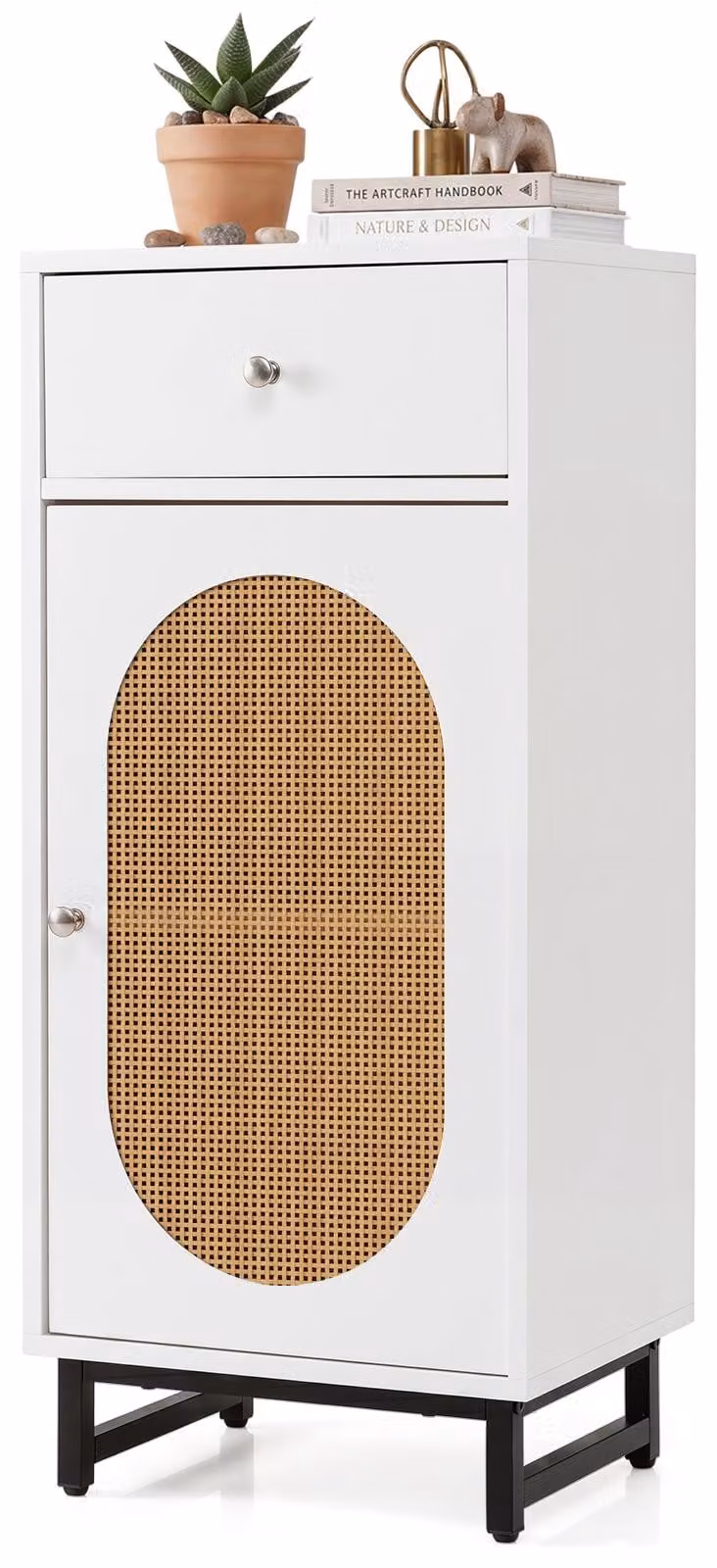 Armadio contenitore COSTWAY, modello a colonna con cassetto estraibile, porta, struttura in metallo, piedini regolabili e colore bianco