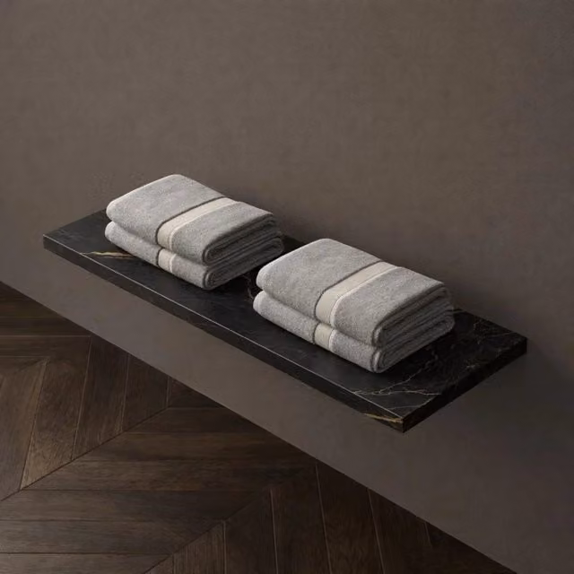 Mensola inferiore per lavabo sospeso freya in artificial stone colore nero e nocciola venato *** finitura- nero, conf...