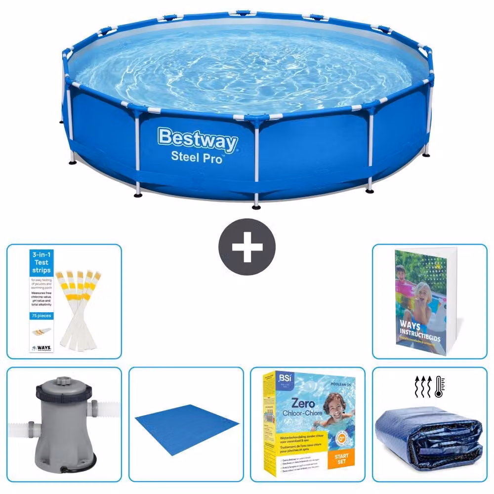 Piscina gonfiabile Bestway Steel Pro, rotonda, dimensioni 366x76 cm, composta da 5 parti, modello S245