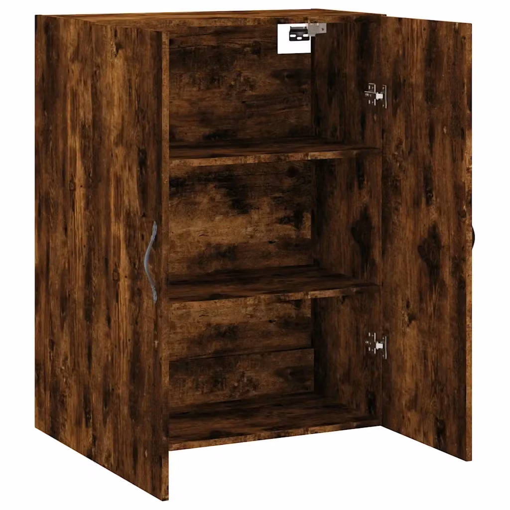 Mobiletto a muro moderno HELLOSHOP26 in legno composito effetto rovere affumicato marrone con ante a battente e ripiani interni L: 69,5 cm, P: 34 cm, H: 90 cm – 2
