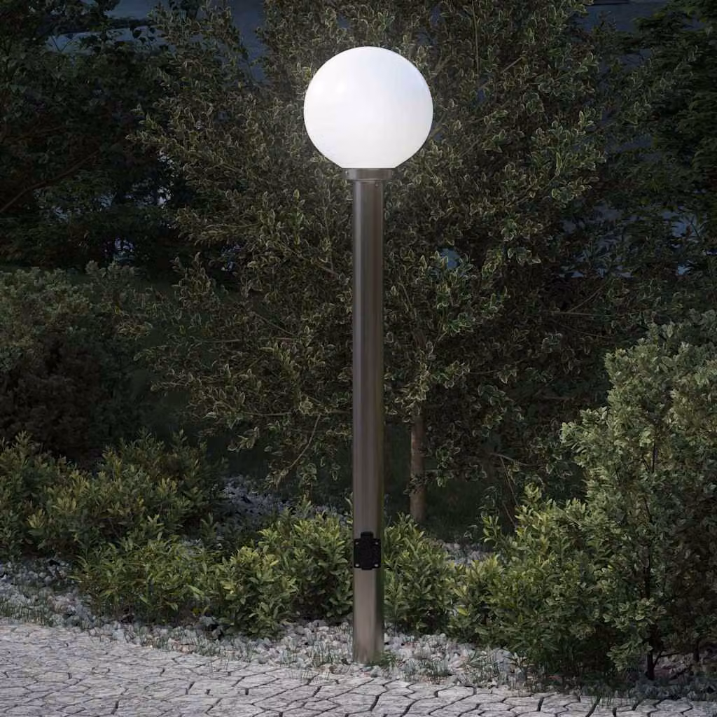 vidaXL Lampada a paletto con presa elettrica in acciaio inox argento, Altezza: 120 cm, IP44
