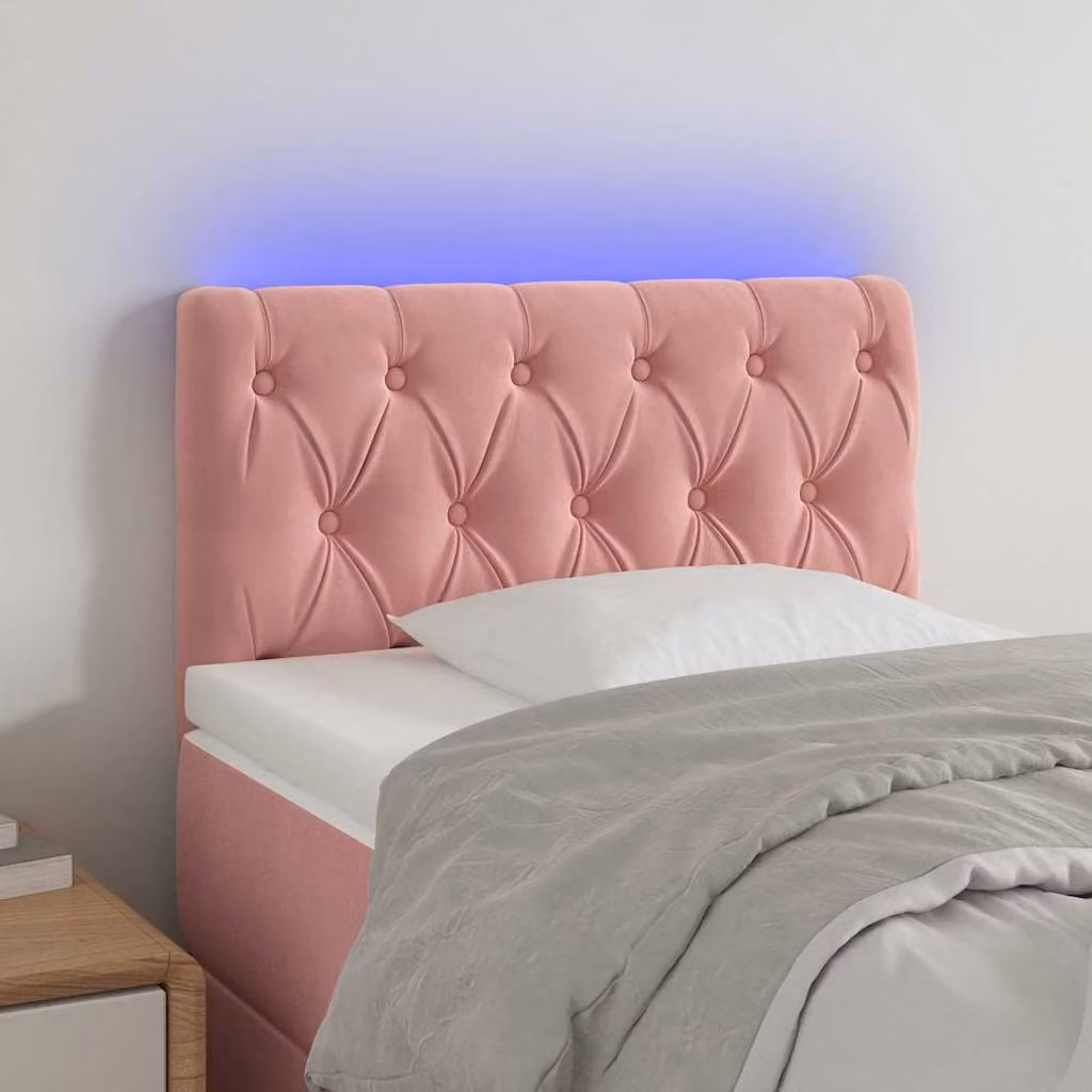Testiera per letto vidaXL in velluto rosa con illuminazione LED e porta di ricarica USB, L: 80 cm, P: 7 cm, H: 78-88 cm
