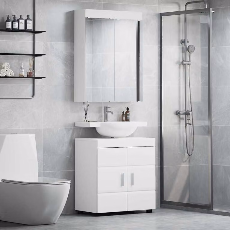 Set di mobili per il bagno vidaXL TULUM composto da mobile lavabo e armadietto con specchio, Bianco, L/P/H: 60 x 34 x 63 cm
