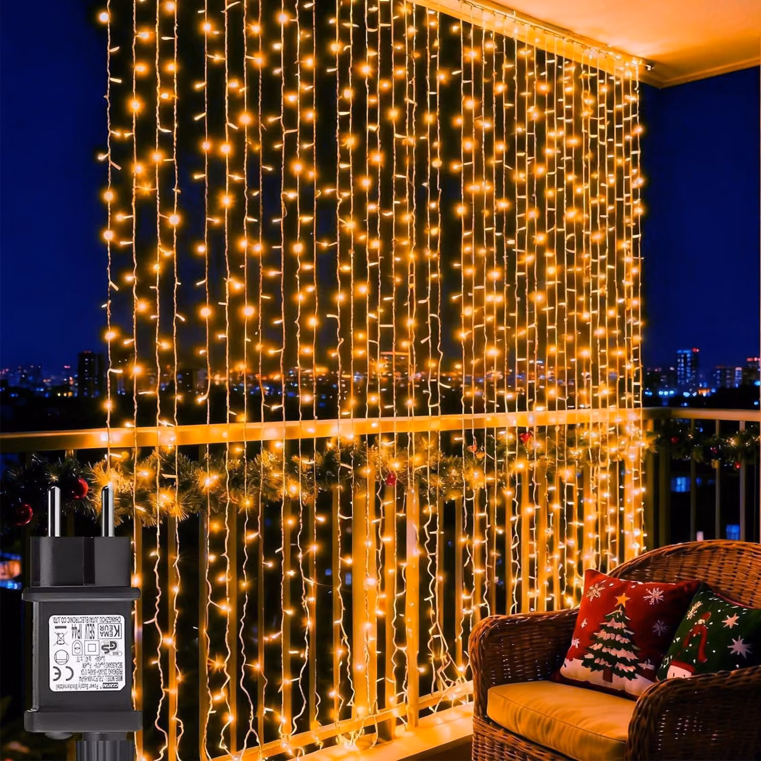 Tenda luminosa a LED, dimensioni 3x3 metri, 300 LED bianco caldo, con spina