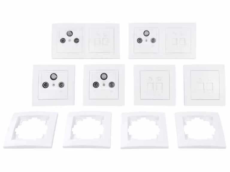 set di 18 pezzi per interruttori e prese di corrente FLAIR "Multimedia", bianco, opaco