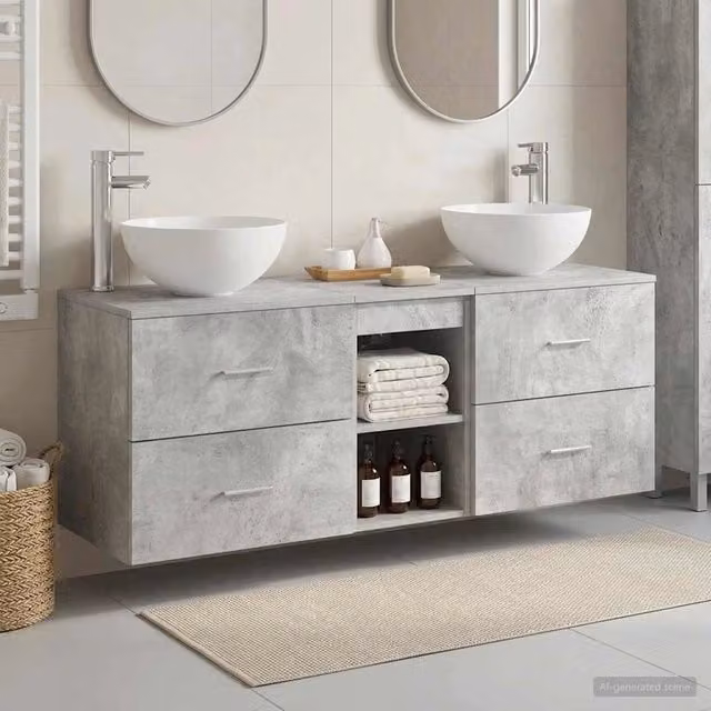 Set di Armadi da Bagno 3 pz Grigio Cemento 49,5 x 41 x 64,5 cm 3405806