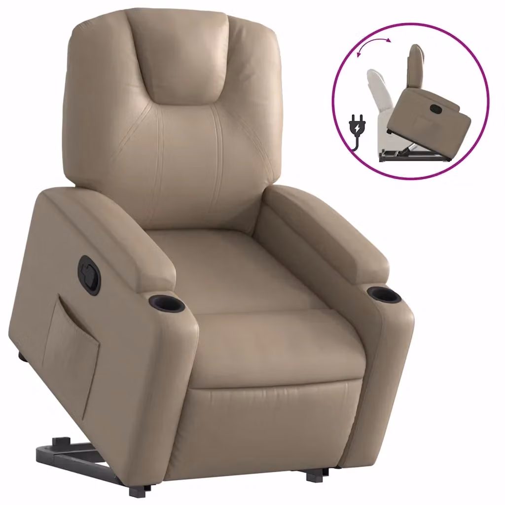 Poltrona alzapersona reclinabile vidaXL in similpelle beige con assistenza elettrica per anziani – 2