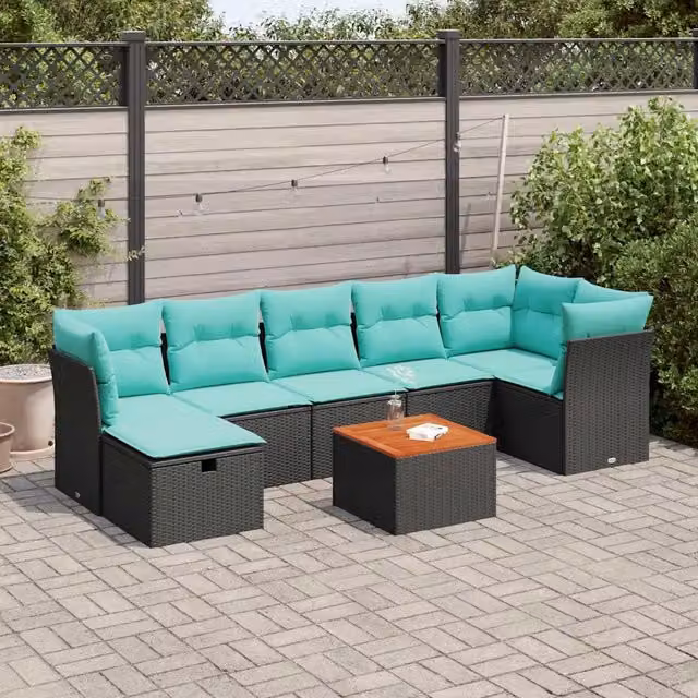 Set Divani da Giardino 8 pz con Cuscini Nero in Polyrattan 3264732