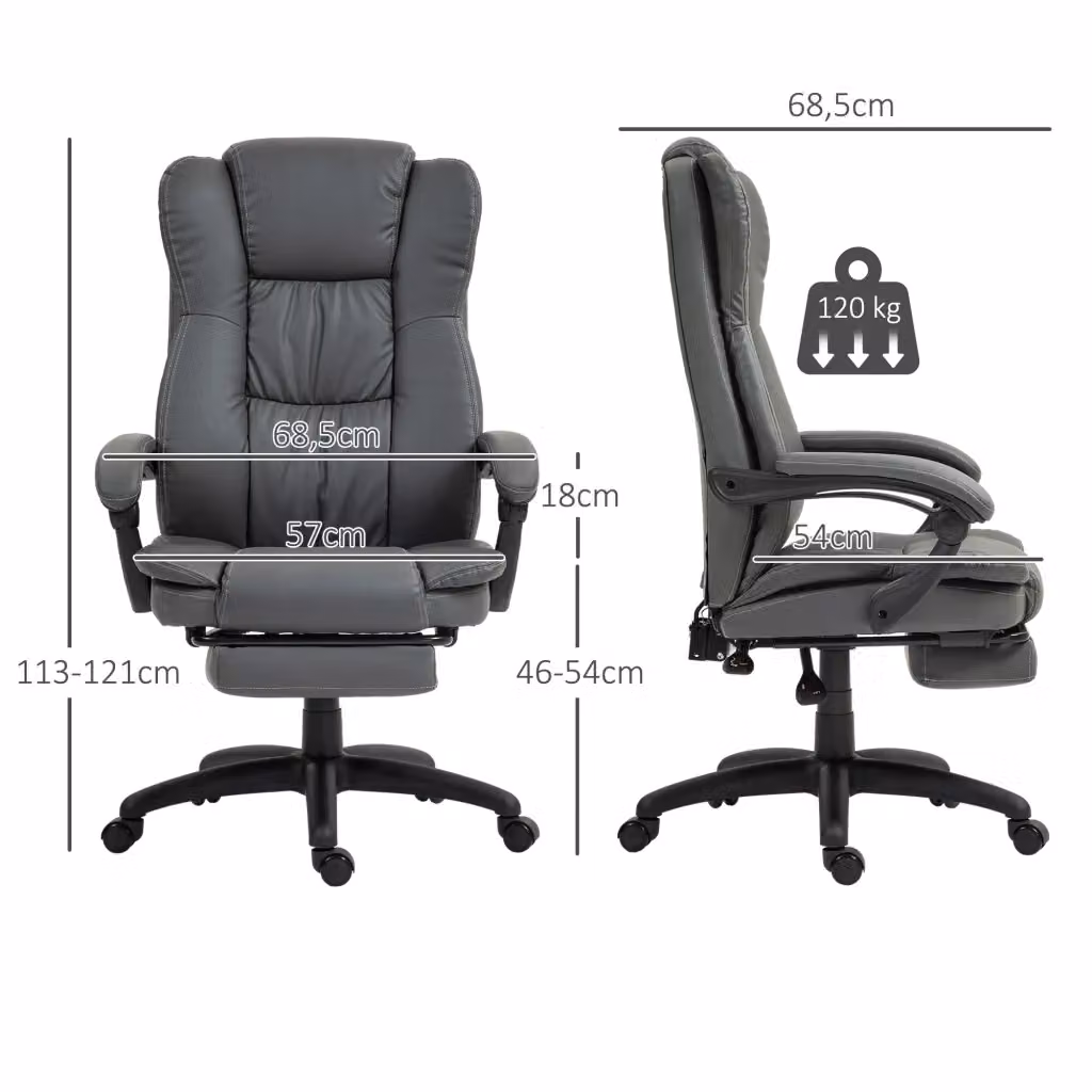 Sedia da ufficio ergonomica WISHDOR girevole a 360 gradi con poggiatesta e braccioli, ecopelle grigia – 2