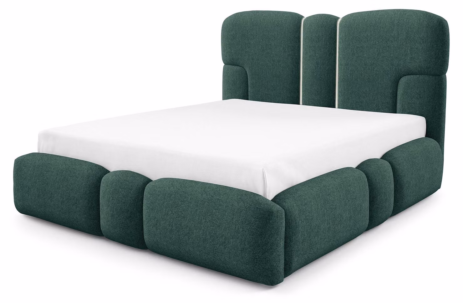 Letto imbottito con contenitore, modello Puffra, colore turchese, dimensioni 160 x 200 cm