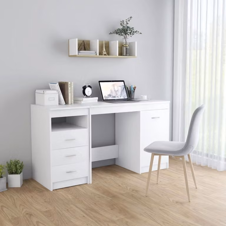 Scrivania The Living Store, bianca, 140x50x76 cm, materiale derivato dal legno